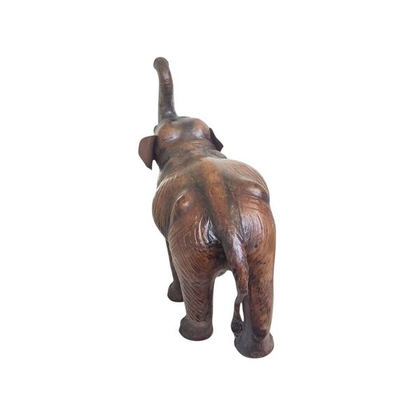 Vintage Dark Brown Leather Wrapped Elephant Standing tusks - Picture 4 of 4